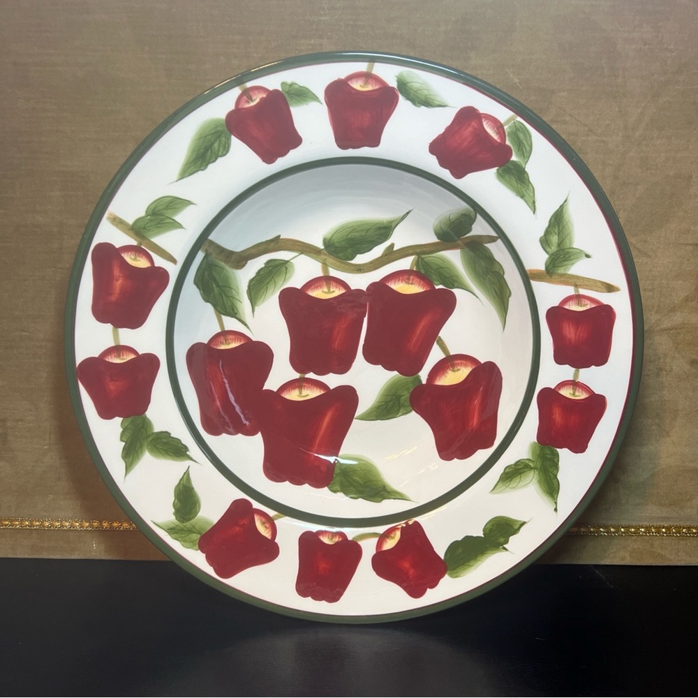 Vintage KK Red Apple Country Farm Serving Pasta Salad Large Bowl Platter 15 1/8”